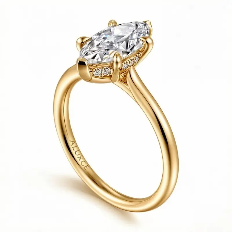 18K 金马眼形单石钻戒 | 轻奢订婚求婚戒指 - ALUXCE