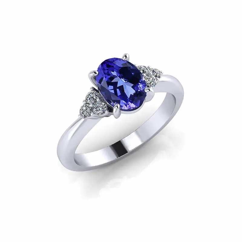 18K 金简约坦桑石戒指 | 轻奢钻石配石彩宝订婚戒