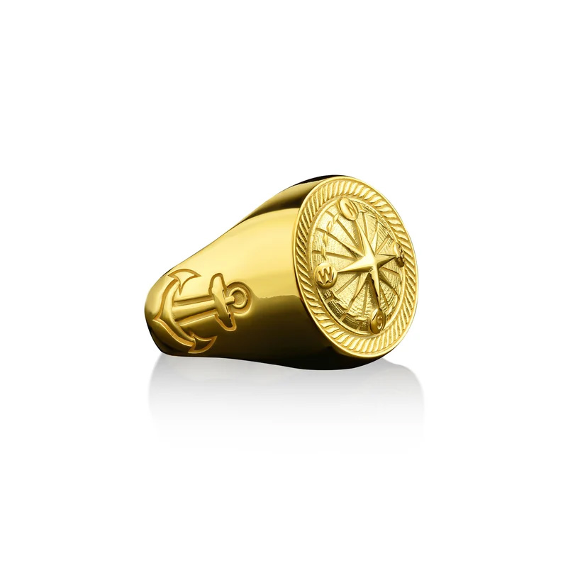 足金 999 指南针船锚黄金戒指