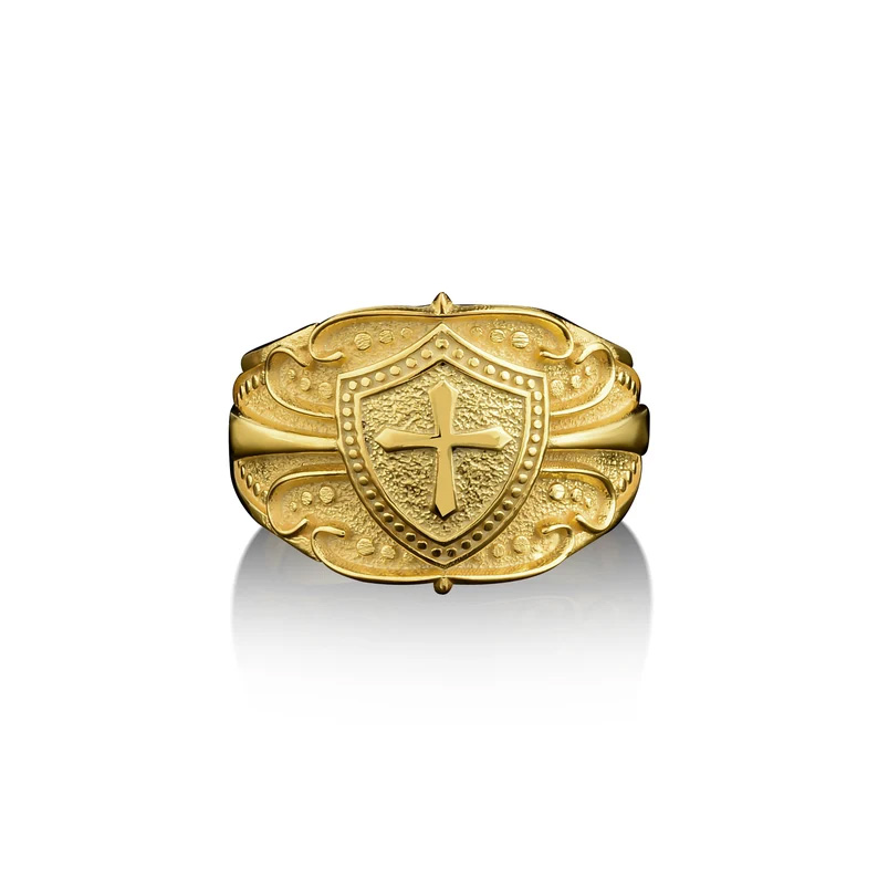 足金 999 盾牌十字架黄金戒指
