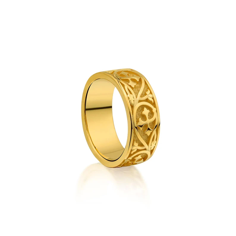 足金 999 镂空卷草纹戒指 | 复古花纹黄金指环 轻奢百搭款