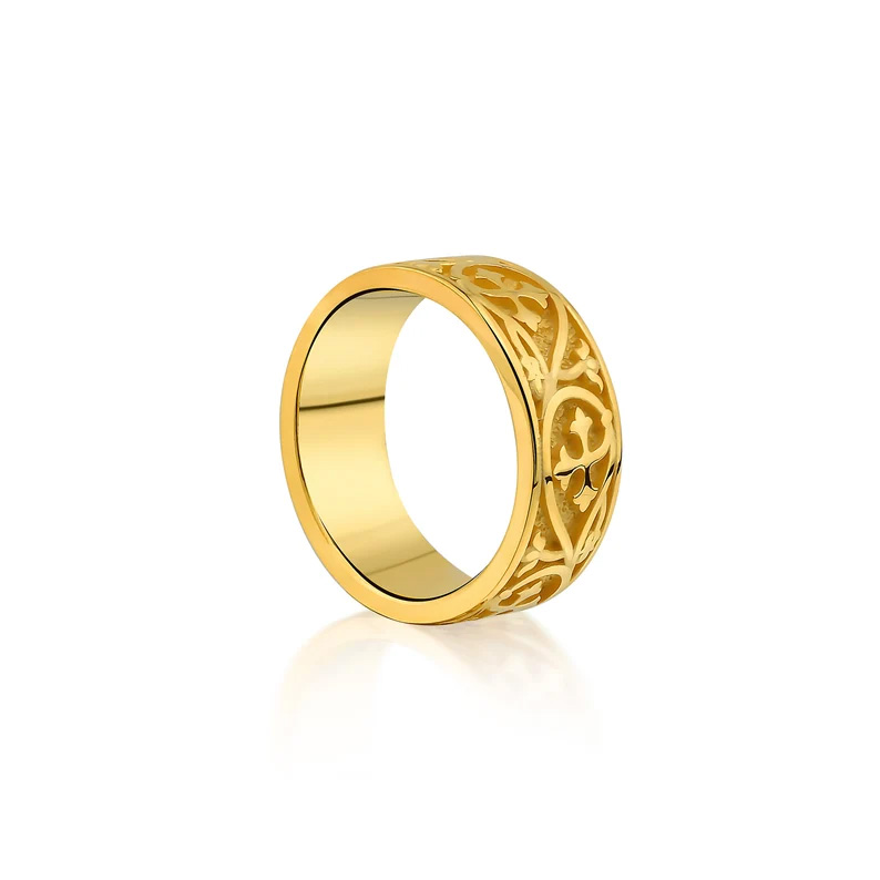 足金 999 镂空卷草纹戒指 | 复古花纹黄金指环 轻奢百搭款